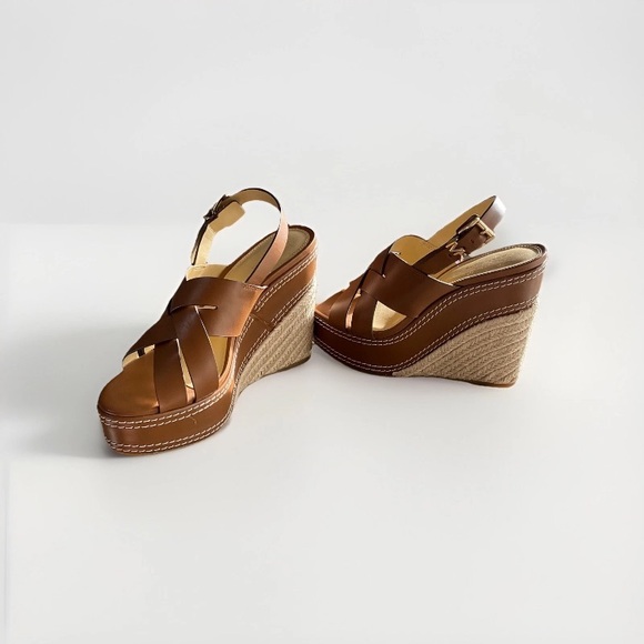 Michael Kors NORA Brown Leather Wedge Sandals NWOT - Picture 6 of 8